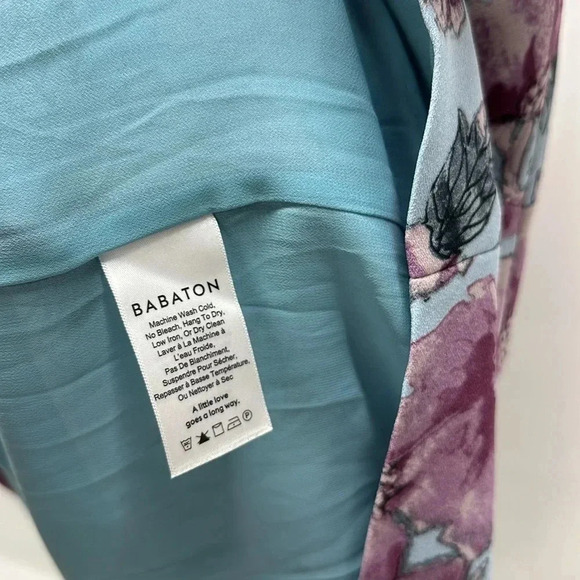 Babaton Patricio Dress Shift Mini Crepe Short Sleeve Floral Blue Purple Size 10 - Picture 7 of 10